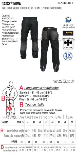 DASSY® Nova (200846)  Pantalon de travail poches genoux bicolore - noir/gris