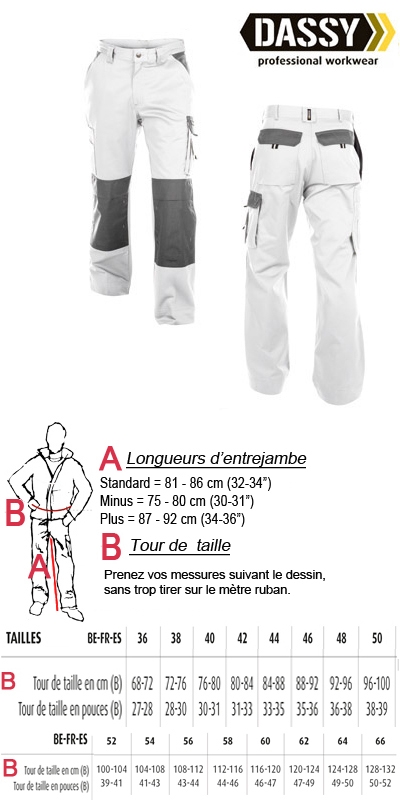Boston (200426) Pantalon de travail blanc avec poches genoux bicolore 