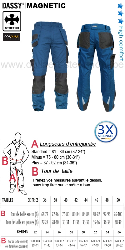 DASSY® Magnetic (200908) Pantalon multi-poches bicolore avec poches genoux / bleu