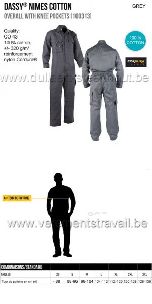 DASSY® Nimes Coton (100313) Combinaison avec poches genoux - gris