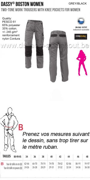 DASSY® Boston Women (200669) Pantalon de travail pour femmes - gris/noir
