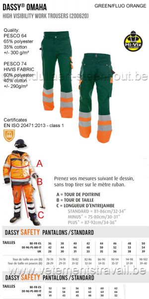 DASSY® Omaha (200620) Pantalon de travail haute visibilité 300 - vert/orange fluo