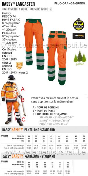 DASSY® Lancaster (200612) Pantalon de travail haute visibilité 290 - orange fluo/vert