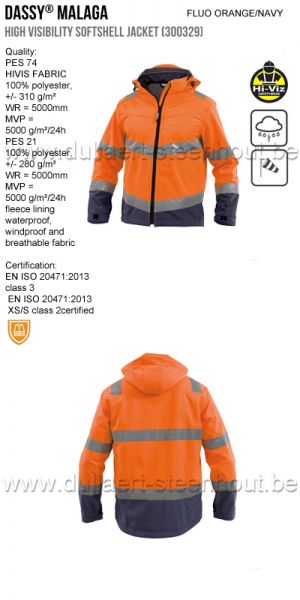 DASSY® Malaga (300329) Veste softshell haute visibilité - orange fluo/marine