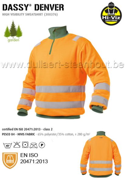 DASSY® Denver (300376) Sweat-shirt haute visibilité - orange fluo/vert