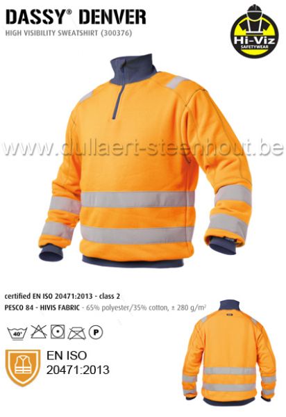 DASSY® Denver (300376) Sweat-shirt haute visibilité - orange fluo/marine