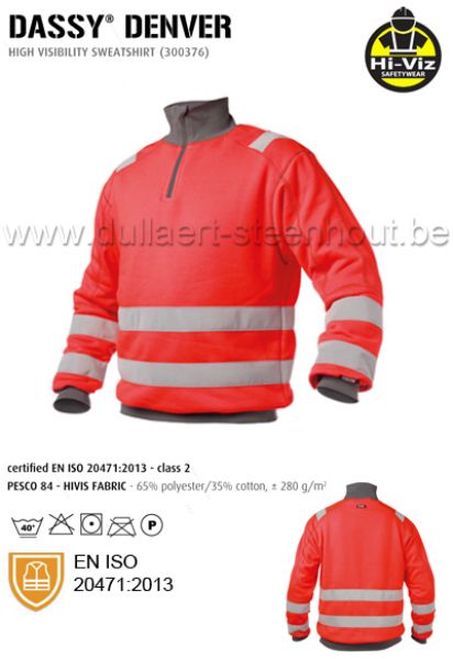 DASSY® Denver (300376) Sweat-shirt haute visibilité - rouge fluo/gris