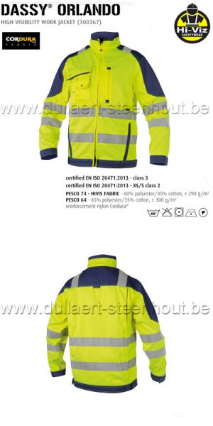 DASSY® Orlando (300367) Veste de travail haute visibilité - jaune fluo/marine