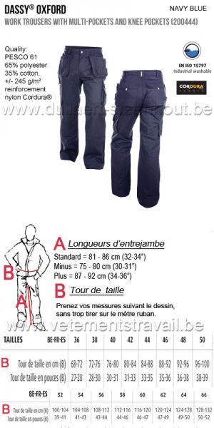 DASSY® Oxford 245 (200444) Pantalon de travail multi-poches avec poches genoux - marine