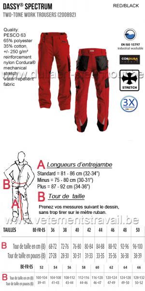 DASSY® Spectrum (200892) Pantalon de travail bicolore - rouge/noir