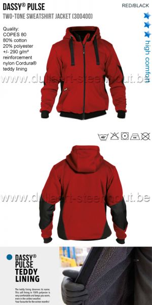 DASSY® Pulse (300400) Veste sweat-shirt bicolore - rouge/noir