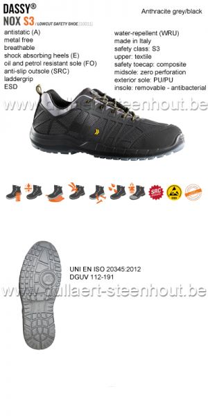 DASSY® Nox S3 (10011) Chaussure de sécurité tige basse - gris/noir