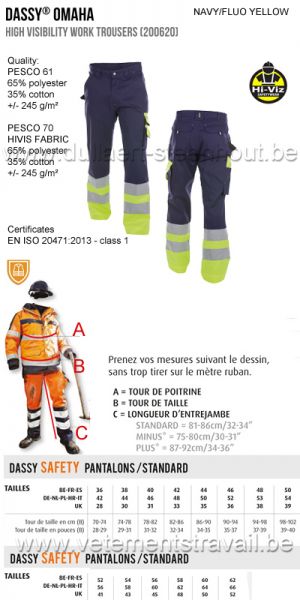 DASSY® Omaha (200620) Pantalon de travail haute visibilité 245 - marine/jaune fluo