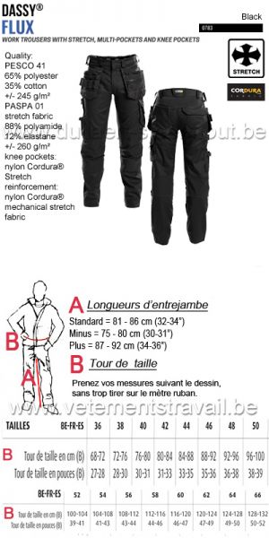 DASSY® Flux (200975) Pantalon de travail multi-poches avec stretch - noir