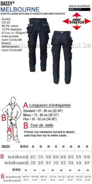 DASSY® - Melbourne (200953) Jeans stretch multi-poches avec poches genoux