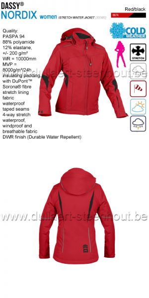 DASSY® Nordix Women (300480) Veste hiver stretch pour femmes - rouge/noir