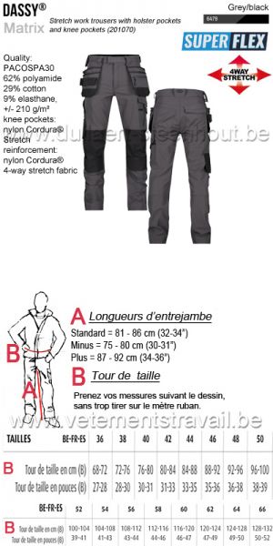 DASSY® Matrix (201070) Pantalon de travail stretch multipoches - Gris/noir