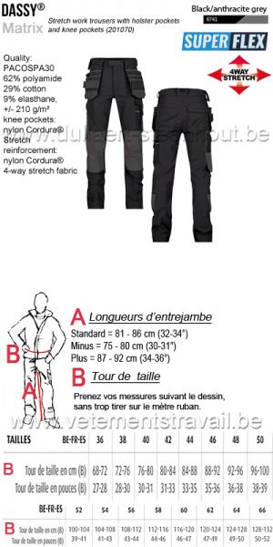 DASSY® Matrix (201070) Pantalon de travail stretch multipoches - Noir/gris