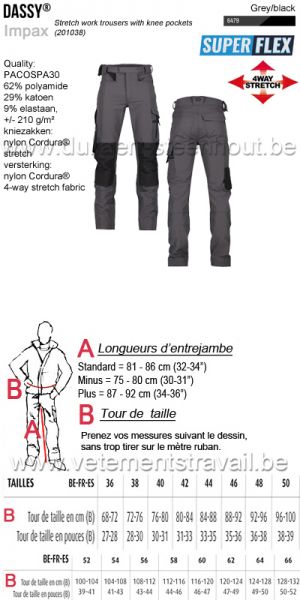 DASSY® Impax (201038) Pantalon de travail stretch avec poches genoux - Gris/noir