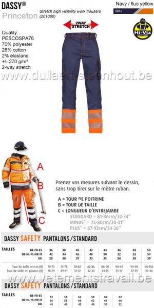 DASSY® Princeton (201060) Pantalon stretch à haute visibilité - marine / orange fluo