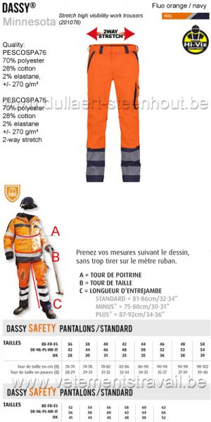DASSY® Minnesota (201076) Pantalon stretch à haute visibilité - orange fluo /marine