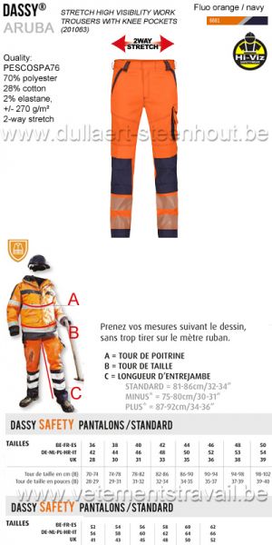 DASSY® Aruba (201063) Pantalon stretch à haute visibilité avec poches genoux - orange/navy