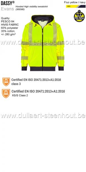  DASSY® Evans (300380) Sweat-shirt à capuche haute visibilité - jaune fluo / marine