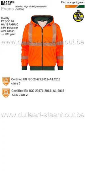 DASSY® Evans (300380) Sweat-shirt à capuche haute visibilité - orange fluo / vert