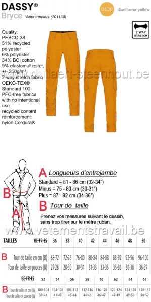 DASSY® Bryce (201130) Pantalon de travail - JAUNE TOURNESOL
