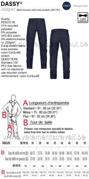DASSY® Jasper (201131) Pantalon de travail poches genoux - BLEU NUIT