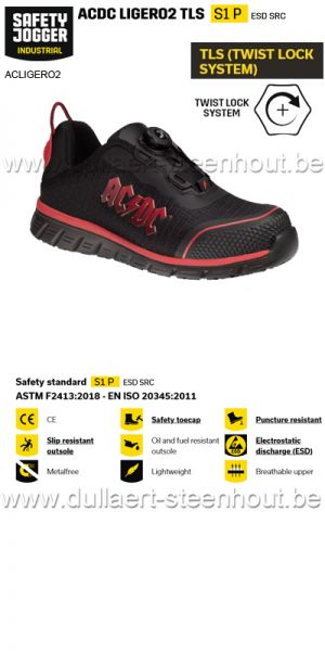 Safety Jogger AC/DC Chaussure de sport légère avec fermeture TLS - noir/rouge