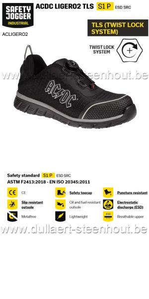 Safety Jogger AC/DC Chaussure de sport légère avec fermeture TLS - noir/gris