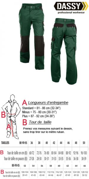 Boston (200426) Pantalon de travail vert / noir avec poches genoux bicolore
