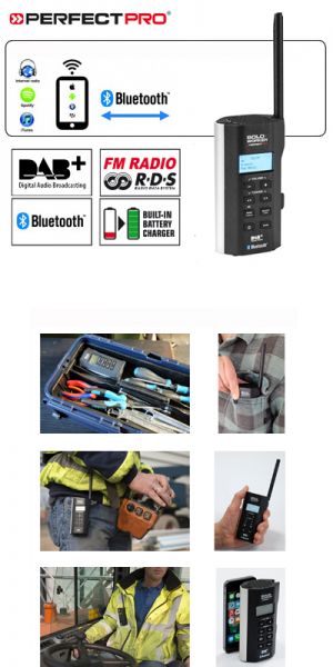 Perfectpro - Radio de chantier rechargeable Soloworker avec DAB+, FM/AM, bluetooth