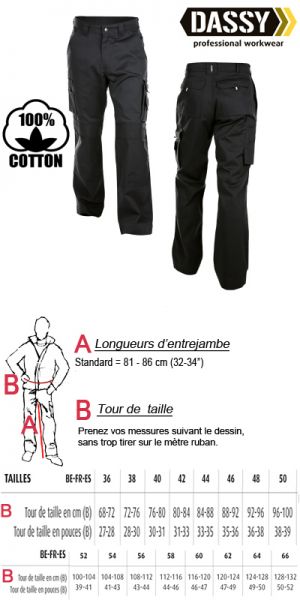 Dassy - Miami 100% coton (200536) Pantalon de travail avec poches genoux noir
