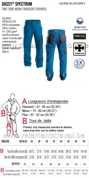 DASSY® Spectrum (200892)  Pantalon de travail bicolore - bleu azur /gris