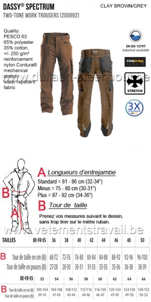 DASSY® Spectrum (200892) Pantalon de travail bicolore - marron/gris