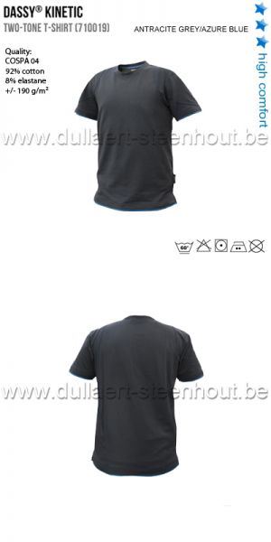 DASSY® Kinetic (710019) T-shirt bicolore - gris anthracite / bleu azur
