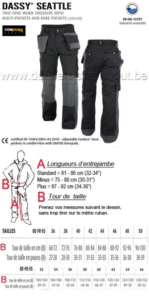 DASSY® Seattle (200428) Pantalon de travail multi-poches bicolore avec poches genoux - noir