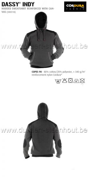 DASSY® Indy (300318) Sweat-shirt à capuche renforcé avec canvas - gris/noir