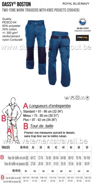 DASSY® Boston (200426) Pantalon de travail poches genoux bicolore - bleu roi/marine