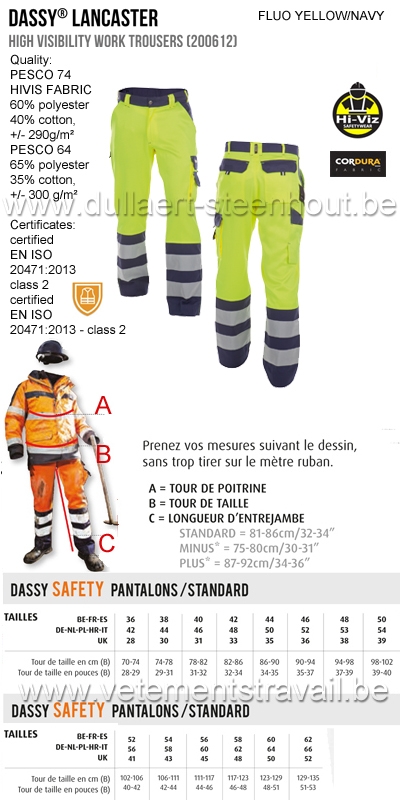 DASSY® Lancaster (200612) Pantalon de travail haute visibilité 290 - jaune fluo/marine