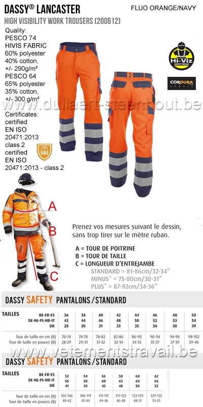 DASSY® Lancaster (200612) Pantalon de travail haute visibilité 290 - orange fluo/marine