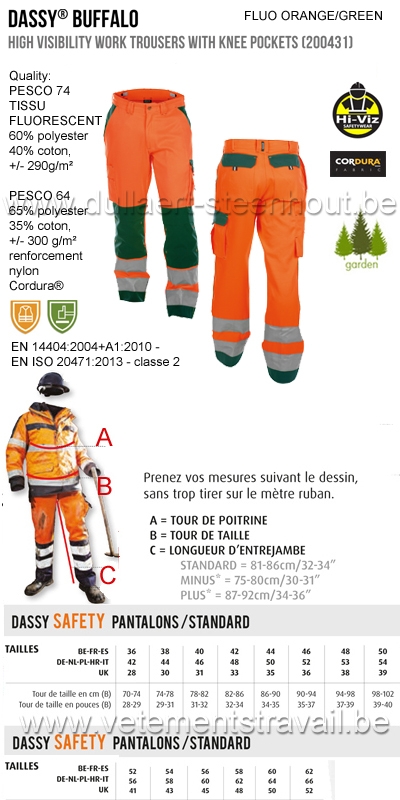 DASSY® Buffalo (200431) Pantalon haute visibilité avec poches genoux - orange fluo/vert