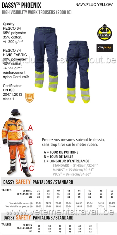 DASSY® Phoenix (200810) Pantalon de travail haute visibilité - jaune fluo/marine