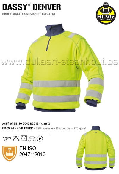 DASSY® Denver (300376) Sweat-shirt haute visibilité - jaune fluo/marine
