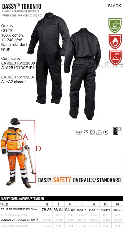 DASSY® Toronto (100370) Combinaison de travail poches genoux ignifugée - noir