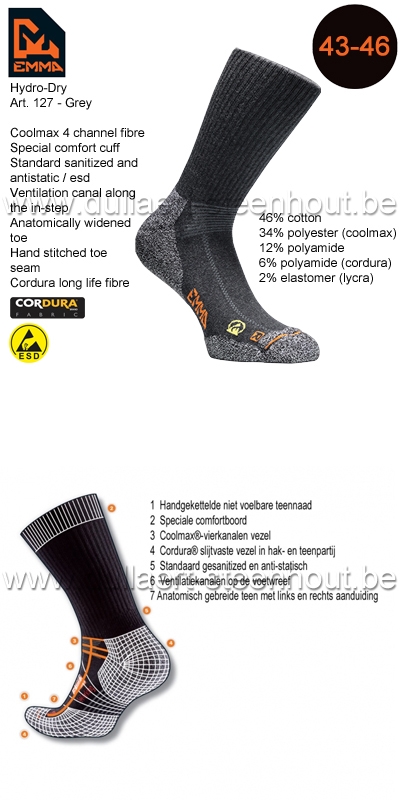 Emma - CHAUSSETTES HYDRO-DRY WORKING 127 / GRIS / 43-46