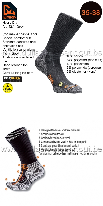 Emma - CHAUSSETTES HYDRO-DRY WORKING 127 / GRIS / 35-38