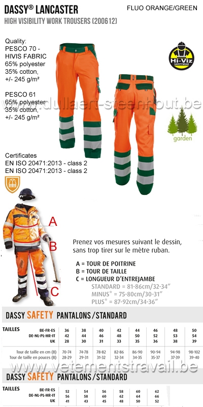 DASSY® Lancaster (200612) Pantalon de travail haute visibilité 245 - orange fluo/vert